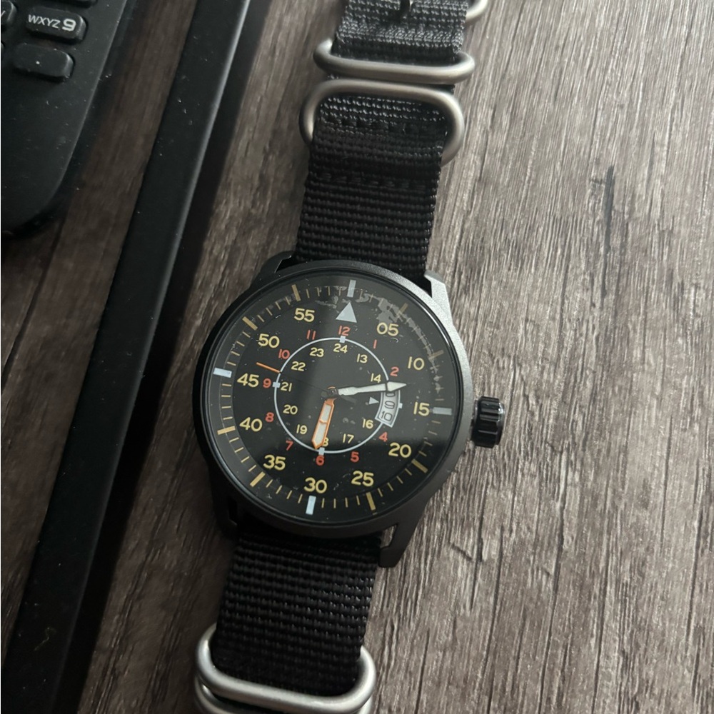 Black Nylon Strap Watch with Black Dial